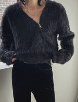 Unbalanced angora zipper knit