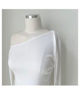 Unbuttoned off-shoulder halter strap long sleeve T-shirt (3 colors)