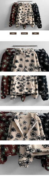 Flower Oversized Dumble Hood Zip-Up Jumper
