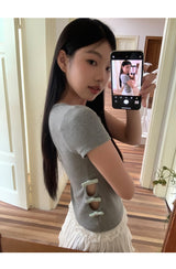 サイドポイントリボンショートスリーブtシャツ