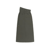 FOLDING WAIST BAND MAXI SKIRT (CHARCOAL KHAKI)