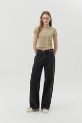STRIPE WIDE FIT DENIM PANTS [CHARCOAL]