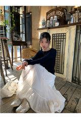 Back White Bow Long Sleeve Knit T-shirt