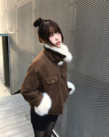 デュニスエードキルトバックルハイネックフェイクファージャケット
