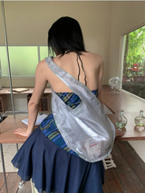blue frill checkered frill sleeveless dress
