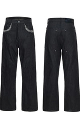 Embroidered Flared Raw Jeans