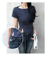 Lost Ball Stud Boat Neck Slit Half Tee