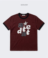 Essential Standard Short-Sleeve Ringer T-Shirt Alpha Appliqué Burgundy