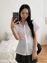 Side Button Slim Short Sleeve Shirt (3color)