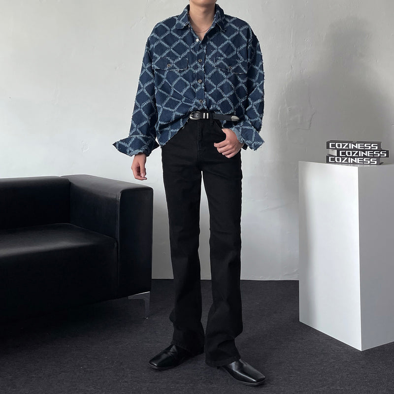 CR denim destroyed cutting cropped jacket (2 colors)