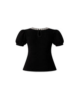 Aria Beaded Point Short Sleeve Puff Knit Top Black