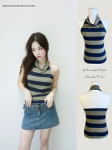 Halterneck Hot Stripe Sleeveless T-shirt