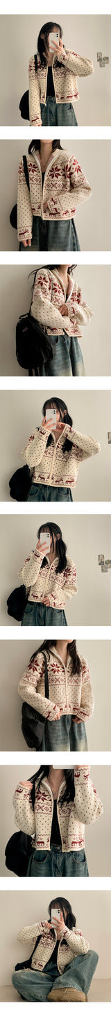 Erin High Neck Nordic Cropped Knitwear Zip-Up