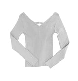 Ribbed Backless V-Neck Knit