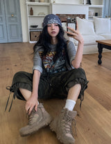 ヴィンテージカーウォッシュプリントルーズ半袖Tシャツ