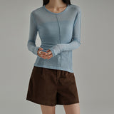 [Yuhaden] See-Through Cutting Long Sleeve T-Shirt -4color