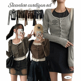 Tins Embroidered Layered Sleeveless Cardigan Set