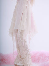 ROSE ISLANDスリムフィット ワイドレッグパンツ フローラルコットン