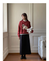 3D Embroidery Ribbon Fleece Deco Knit Sweater