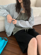 ソハUネックボーダーストラップ半袖Tシャツ