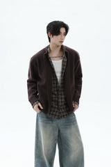 Layered Look Plaid Knit Cardigan