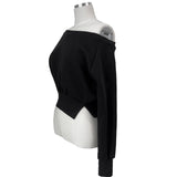 Unbalanced off-shoulder side slit brushed long sleeve sweatshirt (6 colors)
