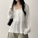 ペッパーシャーリングシースルーVロングスリーブニットウェア