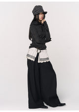 CONFUN ヘンリーリベットパッチワークラペルジャガードニットスリムトップス