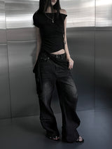 one-shoulder wrap set top (2color)