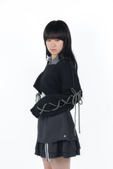 laceup ribbon knitset(black)