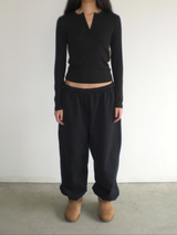 Carlson henley neck T-shirt [Black]