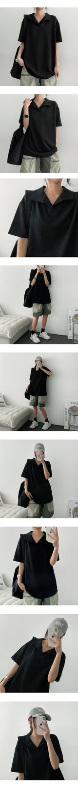 Nibble Open Collar Knitwear Short-Sleeved T-shirt
