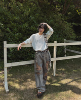 コンストブリングダメージワイドデニム