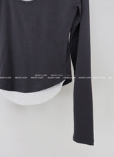 Coloring Layered U-Neck Long-Sleeved T-Shirt
