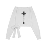 BOATNECK RIBBON TIE SWEATSHIRT (WHITE) F25ZB018