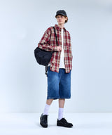 87-STAN074 Vintage Palm Tree OverFit Long Sleeve Check Shirt