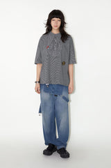 Lace stripe polo short-sleeved T-shirt