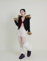 デッカウルフジョットフード付きファーニットジップアップジャケット (Wool Jacket)