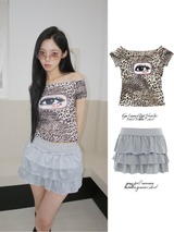 アイズ レオパード オフショルダー 半袖 Tシャツ