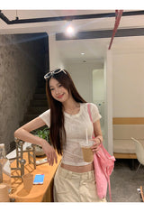 バックスカーフボウシースルーショートスリーブTシャツ
