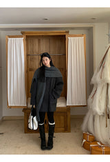Charcoal quilted round muffler jacket