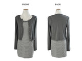 Light Hour Striped Sleeveless Dress & Silver Button Cardigan 2-piece Set (Gray)