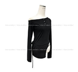 NP Slit Strap Unbalance Shoulder Long Sleeve