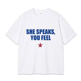 SHE LETTERING OVER FIT T-HISRT (3color)