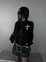 クロススタッドダイアゴナルウォーマージップアップ (fleece-lined / 2color)