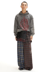 レトロウエストバンド、カジュアルリラックスカラーブロックストレートレッグチェックパンツ
