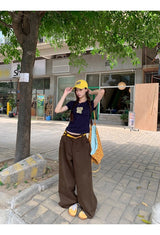 Hazelnut pintuck wide cotton casual pants