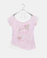 フラワーレタリングプリントホルターネック半袖Tシャツ