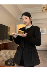 Black round wool no collar jacket