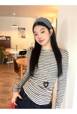 Side Shirring Stripe Long Sleeve T-Shirt